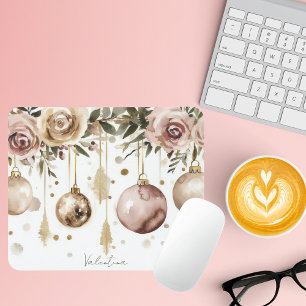 Colorful Christmas Baubles with Flowers Mouse Pad