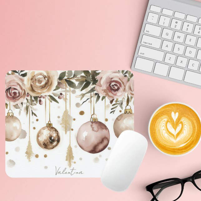 Colorful Christmas Baubles with Flowers Mouse Pad (Creator Uploaded)