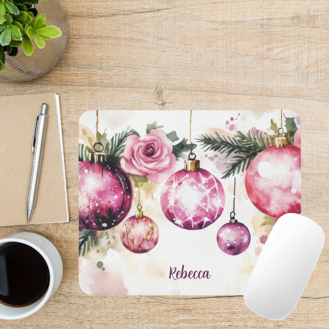 Colorful Christmas Baubles with Flowers Mouse Pad (Creator Uploaded)