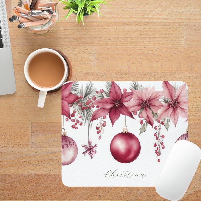 Colorful Christmas Baubles with Flowers Mouse Pad (Creator Uploaded)