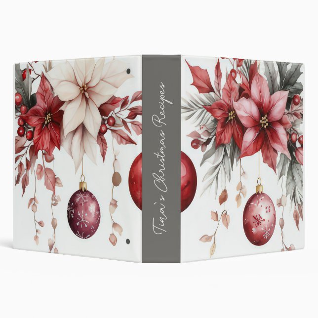colorful christmas baubles with poinsettia 3 ring binder (Background)