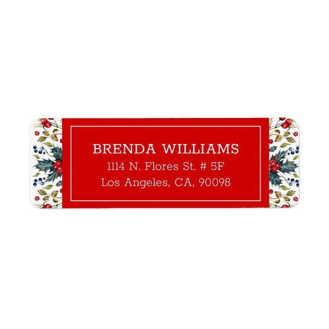 Colorful Christmas berries & winter greens border Label (Front)