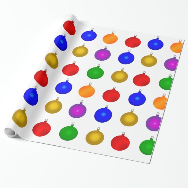 Colorful Christmas Bulbs Wrapping Paper Roll (Unrolled)