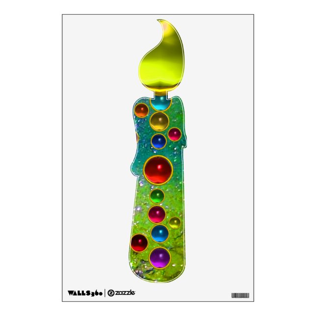 COLORFUL CHRISTMAS CANDLE IN GREEN GOLD SPARKLES WALL STICKER (Front)
