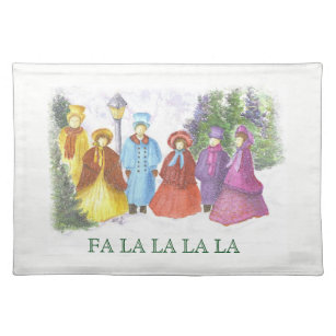 Colorful Christmas Carolers Cloth Placemat