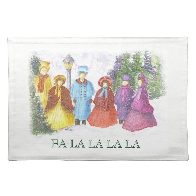 Colorful Christmas Carolers Cloth Placemat (Front)