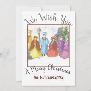 Colorful Christmas Carolers with photo Holiday Card
