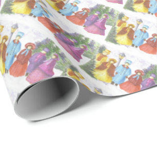 Colorful Christmas Carolers Wrapping Paper