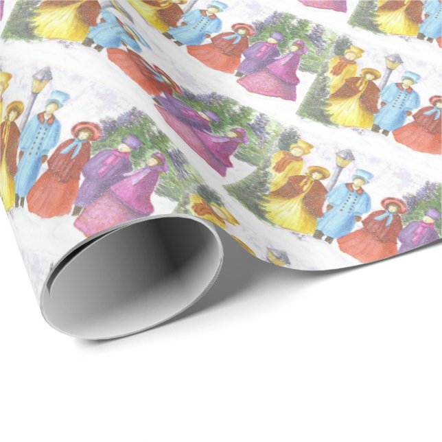 Colorful Christmas Carolers Wrapping Paper (Roll Corner)