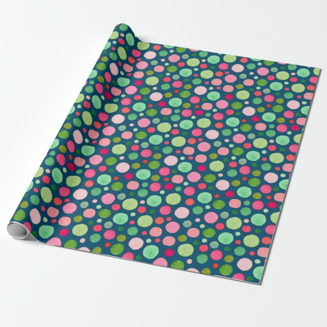 Colorful Christmas Confetti Dots Wrapping Paper (Unrolled)