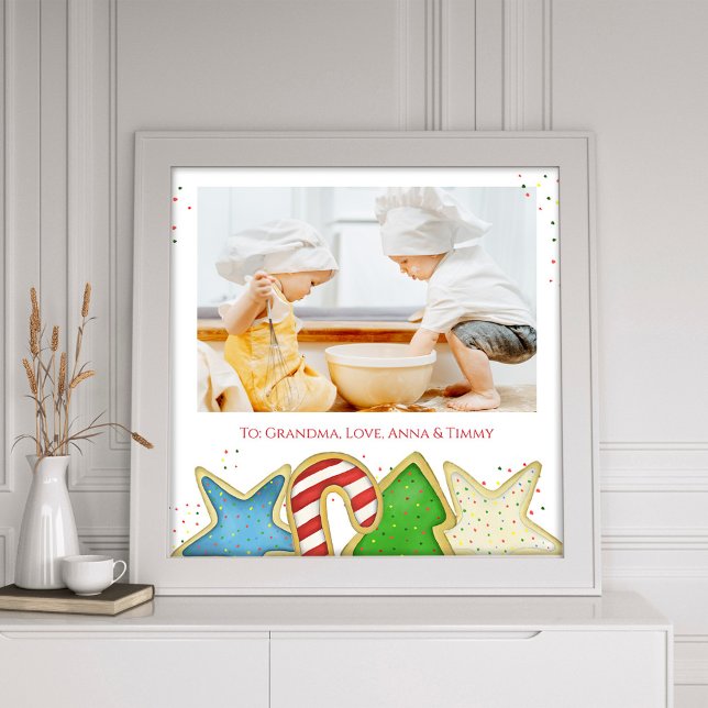 Colorful Christmas Cookies Template Photo Print (Christmas cookies whimsical cute photo print with watercolor artwork. )