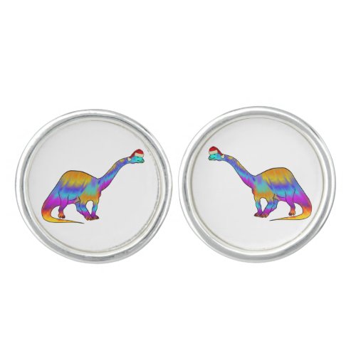 Colorful Christmas Dinosaur Cufflinks