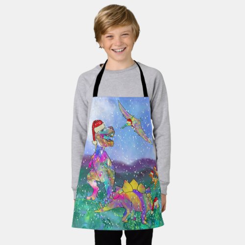 Colorful Christmas Dinosaurs Apron