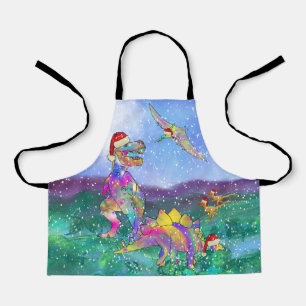 Colorful Christmas Dinosaurs Apron