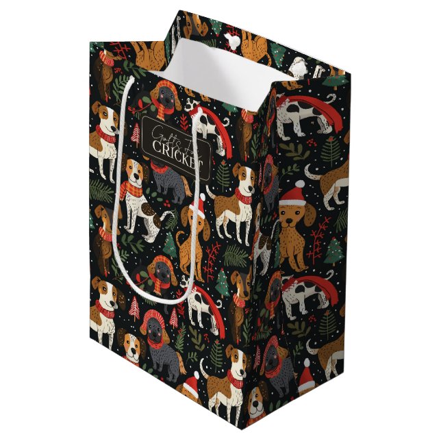 Colorful Christmas Dogs Pattern Medium Gift Bag (Front Angled)