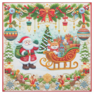 Colorful Christmas Embroidery Look with Santa Fabric