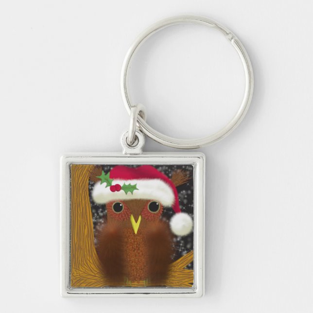 Colorful Christmas Eve Owl Keychain (Front)