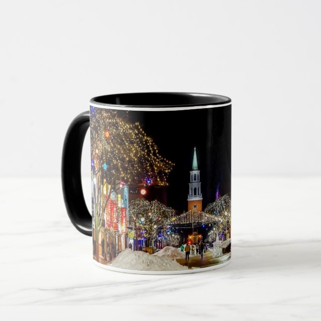 Colorful Christmas Eve Snow City Black Mug (Front Left)