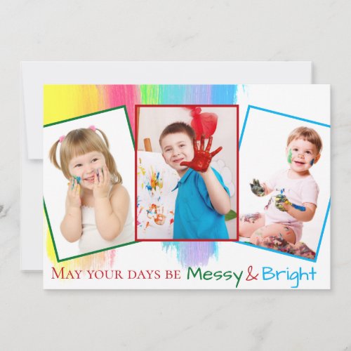 Colorful Christmas Family Photo Cute Messy Bright Holiday Card