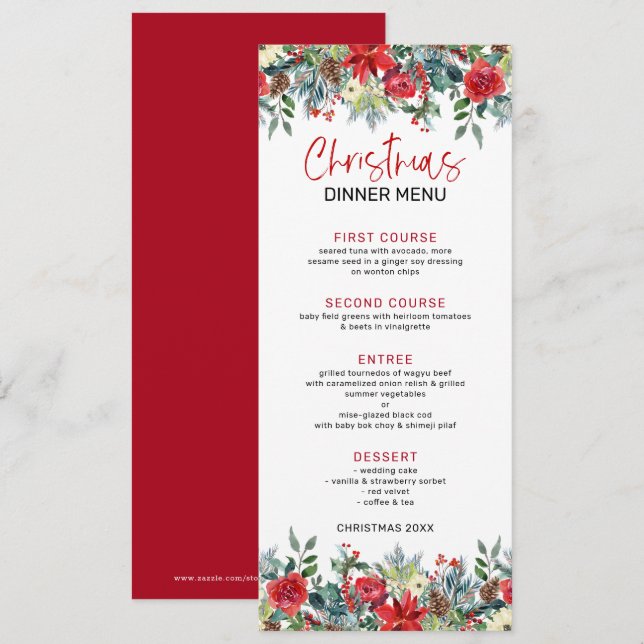 Colorful Christmas flowers and winter foliage Invitation (Front/Back)