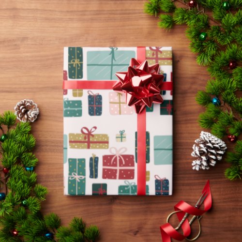 Colorful Christmas Gift Box Patterns Wrapping Paper