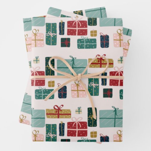 Colorful Christmas Gift Box Patterns Wrapping Paper Sheets