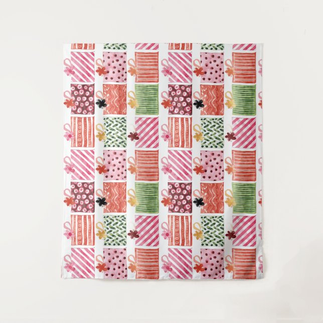 Colorful Christmas Gift Pattern Tapestry (Front)