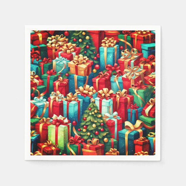Colorful Christmas Gifts,  Holiday Tree Pattern  Napkins (Front)