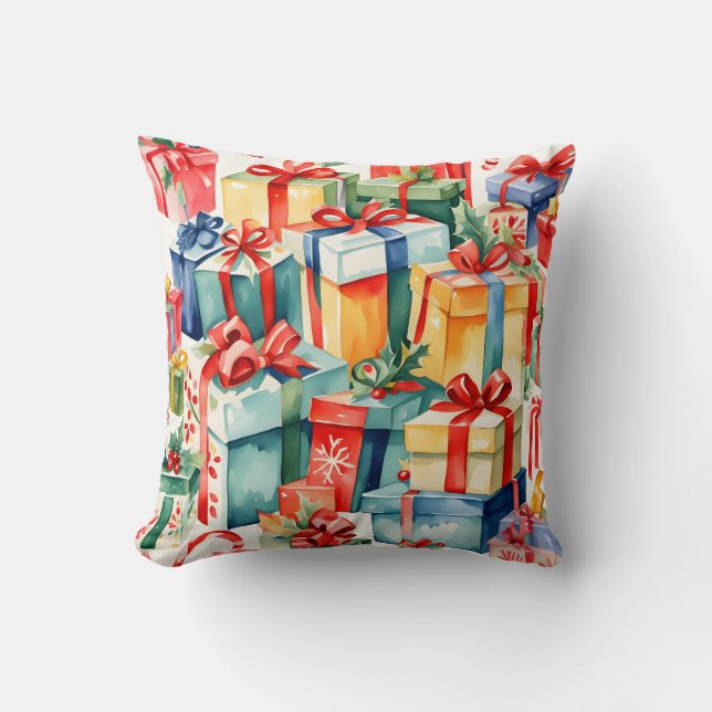 Colorful Christmas Gifts Pattern  Throw Pillow (Front)