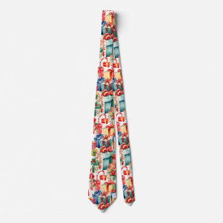 Colorful Christmas Gifts Watercolor  Pattern  Neck Tie
