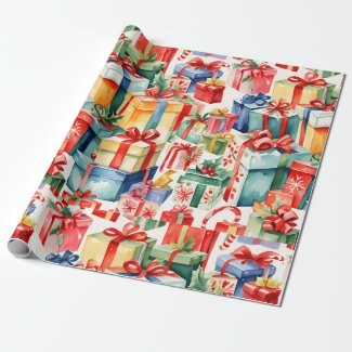 Colorful Christmas Gifts Watercolor  Pattern 