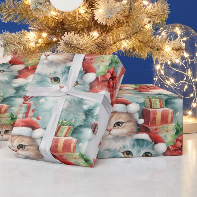 Colorful Christmas gifts with festive cats Wrapping Paper (Holidays)
