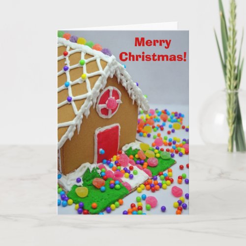 Colorful christmas gingerbread house greeting card