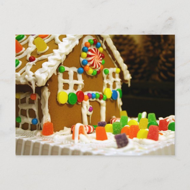 Colorful Christmas Gingerbread House Holiday Postcard (Front)