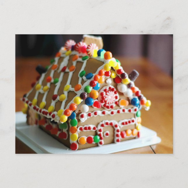 Colorful Christmas Gingerbread House Holiday Postcard (Front)