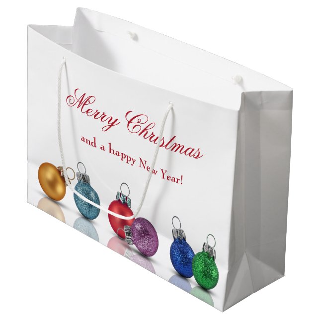 Colorful Christmas Glitter Ornaments Large Gift Bag (Front Angled)