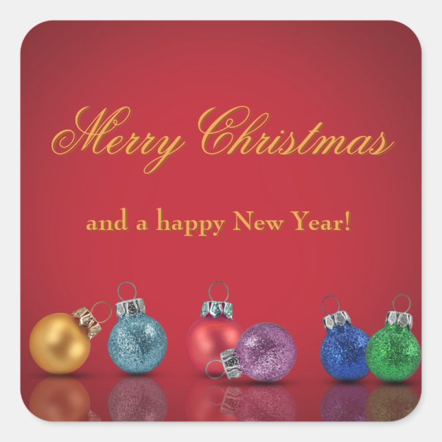 Colorful Christmas Glitter Ornaments Square Sticker (Front)
