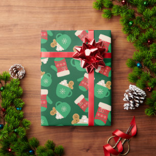 Colorful Christmas Glove & Gingerbread Latte Green Wrapping Paper