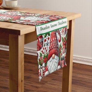 Colorful Christmas Gnome Short Table Runner