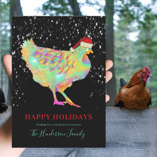 Colorful Christmas Hen Add Name Holiday Card
