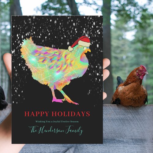 Colorful Christmas Hen Add Name  Holiday Card