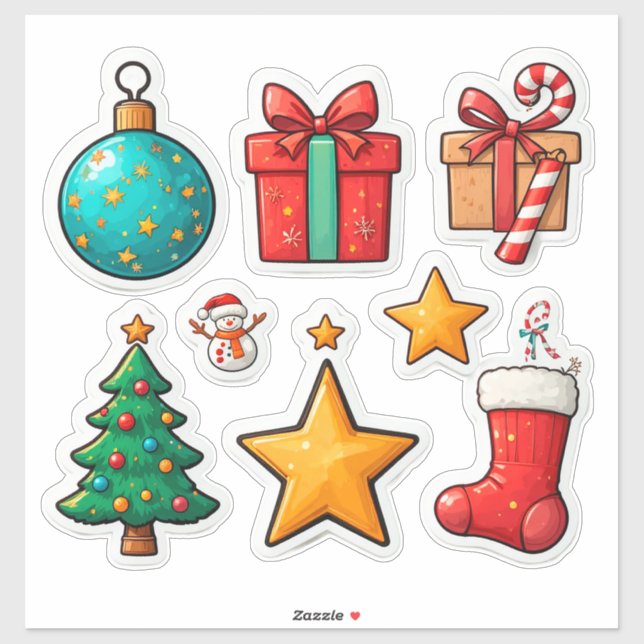 🎄 Colorful Christmas Holiday Elements Set ✨ Sticker (Sheet)