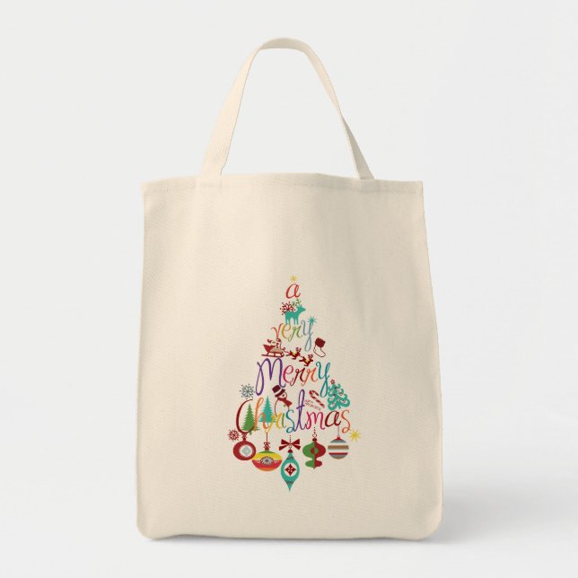 Colorful Christmas Holiday Tree Tote Bag (Front)