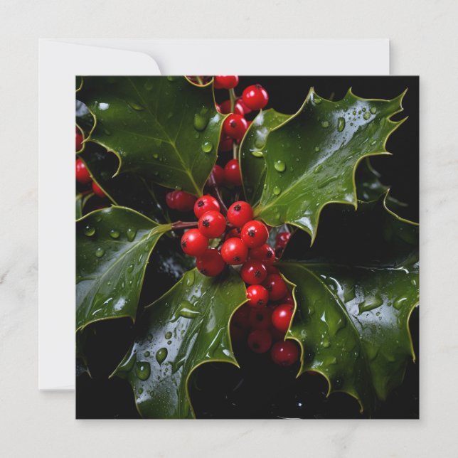 Colorful Christmas holly holiday greeting card (Front)