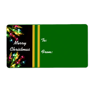 Colorful Christmas Light Border Label