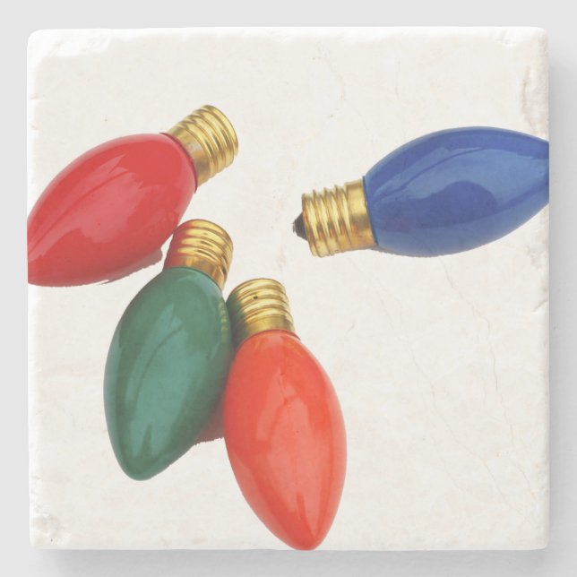 Colorful Christmas Light Bulbs Stone Coaster (Front)