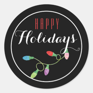 Colorful Christmas Light Happy Holiday Classic Round Sticker