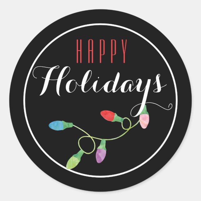 Colorful Christmas Light Happy Holiday Classic Round Sticker (Front)