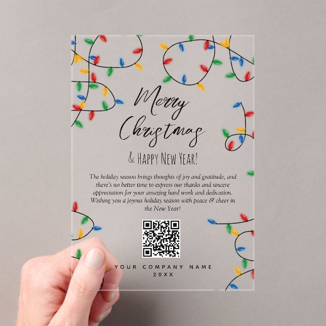 Colorful Christmas Lights Company Business QR Code Acrylic Invitations (Insitu (Handheld))