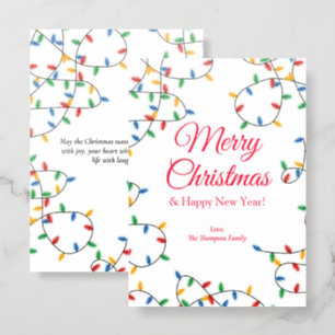 Colorful Christmas Lights Festive Letterpress Photo Cards